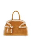 Ferragamo Hug Sheep Fur And Suede Top-handle Bag In Brown