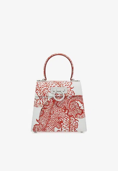 Ferragamo Small Iconic Printed Top Handle Bag In Red