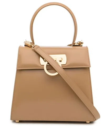Ferragamo Small Iconic Top Handle Bag In Brown