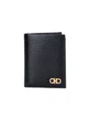 Ferragamo Black Cardholder With Gold-tone Gancini Logo In Calf Leather Man In Black
