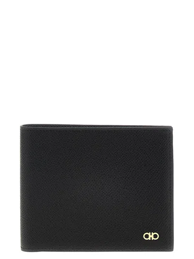 Ferragamo Micro Gancio Grained Leather Bi-fold Wallet In Black