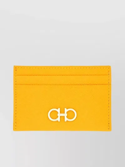 Ferragamo Small Leather Goods Compact Textured Finish In Yellow