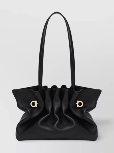 FERRAGAMO SMALL LEATHER SHOULDER BAG RUCHED DESIGN HANDLES