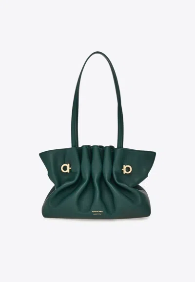 Ferragamo Small Leather Soft Shoulder Bag In Green
