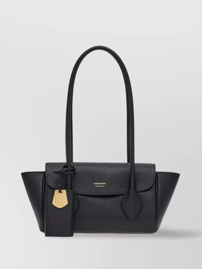 Ferragamo Small Leather Tote Bag With Gold-tone Hardware In Black