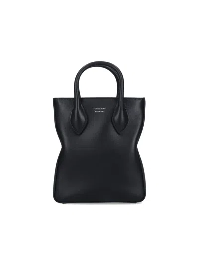 Ferragamo Small Logo Tote Bag In Black