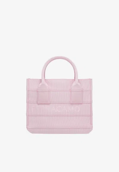 Ferragamo Small Tote Bag With Signature In Pink
