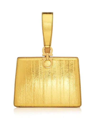 Ferragamo Small Metallic Leather Clutch In Blue