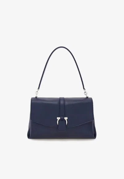 Ferragamo Small Mia Calf Leather Shoulder Bag In Blue