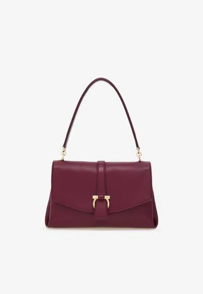 Ferragamo Small Mia Calf Leather Shoulder Bag In Pink