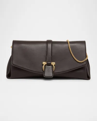 Ferragamo Small New Line Shoulder Bag In Testa Di Moro