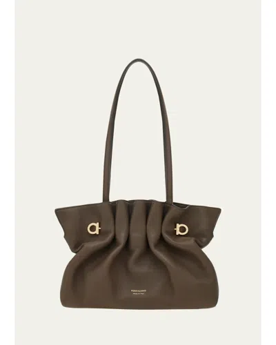 Ferragamo Small Piercing Nappa Leather Shoulder Bag In White