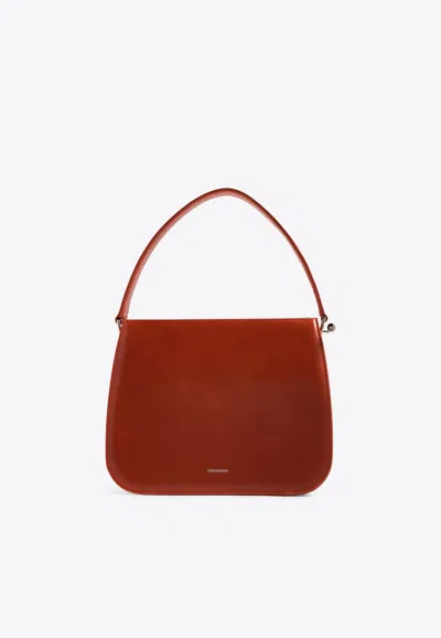 Ferragamo Small Semi-rigid Leather Shoulder Bag In Red