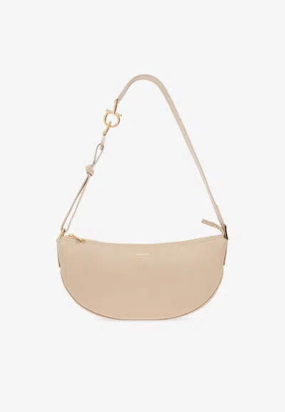 Ferragamo Small Smile Leather Hobo Bag In Beige