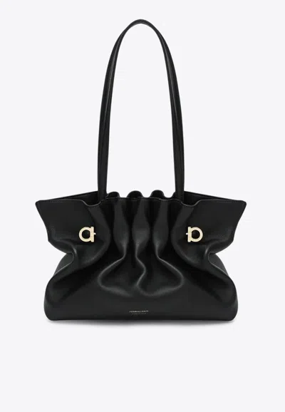 Ferragamo Soft-structured Shoulder Bag With Minimalist Design In Black