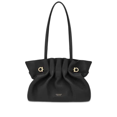 Ferragamo Soft-structured Shoulder Bag With Minimalist Design In Black