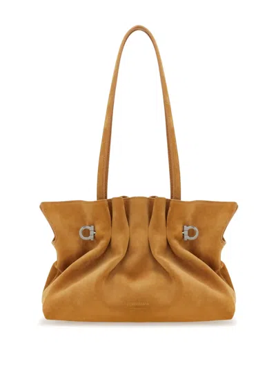 Ferragamo Small Soft Shoulder Bag In Brown