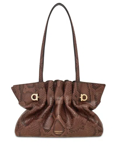 Ferragamo Small Soft Shoulder Bag In Brown
