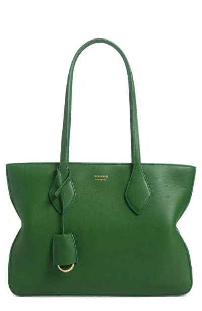 Ferragamo Medium Leather Tote Bag In Forest Green