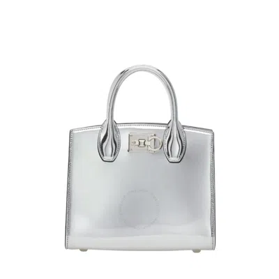 Ferragamo Small The Studio Tote Bag In Silver Tone