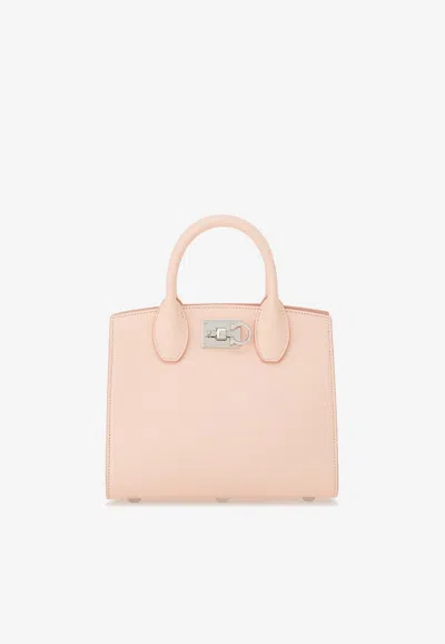Ferragamo Small Studio Box Top Handle Bag In Leather In Pink