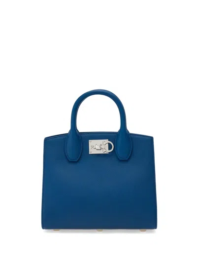 Ferragamo Small Studio Box Tote Bag In Teal Blue
