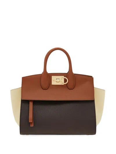Ferragamo Small Studio Leather Tote Bag In Brown