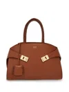 Ferragamo Small Hug Calf Leather Top Handle Bag In Brown