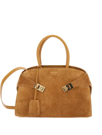 Ferragamo Small Top Handle Tote Bag In Brown