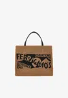 Ferragamo Small Tt Sign Woven Raffia Tote Bag In Brown