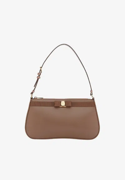 Ferragamo Small Vara Bow Shoulder Bag In Brown