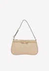 Ferragamo Small Vara-bow Shoulder Bag In Calf Leather In Beige