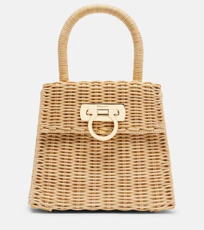 Ferragamo Small Wicker Top-handle Bag In Nude