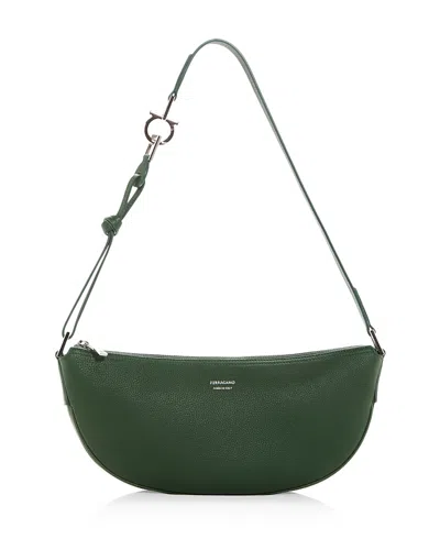 Ferragamo Leather Half-moon Shoulder Bag In Forest Green