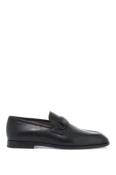 Ferragamo Smooth Leather Loafers With Gancini Men In Black