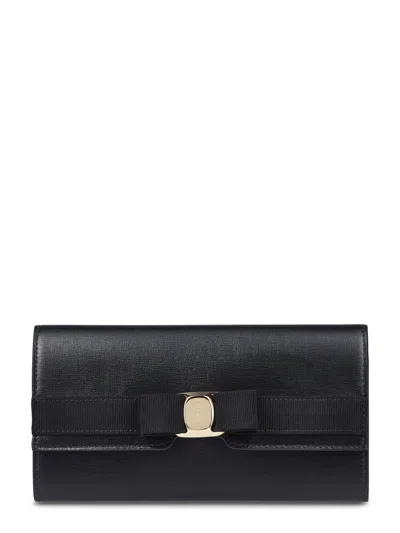Ferragamo Smooth Split Calf Leather Wallet In Black