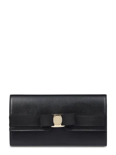 Ferragamo Smooth Split Calf Leather Wallet In Black