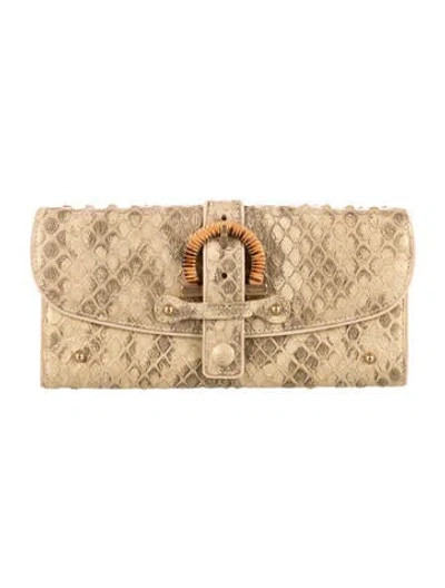 Pre-owned Ferragamo Snakeskin Animal Print Continental Wallet In Neutrals