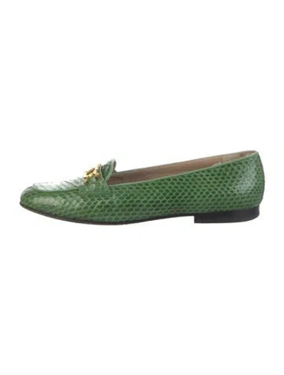 Pre-owned Ferragamo Snakeskin Animal Print Loafers In Green