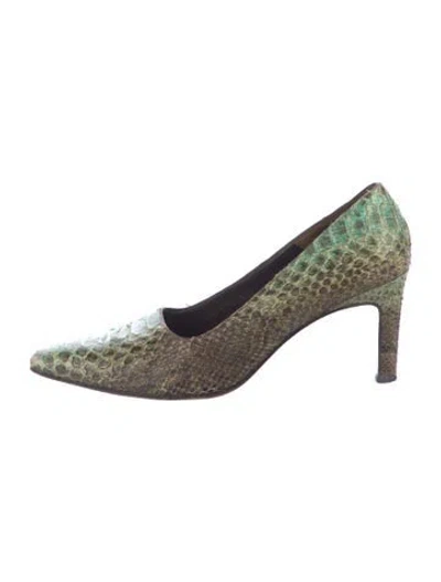 Pre-owned Ferragamo Snakeskin Animal Print Pumps In Green