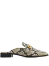 Ferragamo Snakeskin Buckle Mule In Gray