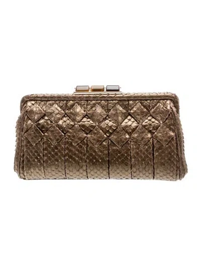 Pre-owned Ferragamo Snakeskin Clutch In Green