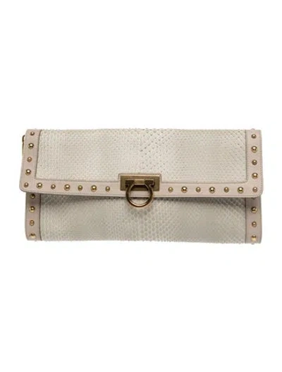 Pre-owned Ferragamo Snakeskin Clutch In Neutrals