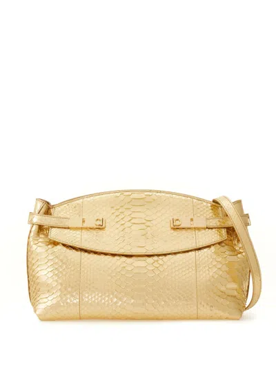 Ferragamo Snakeskin-effect Leather Clutch Bag In Gold