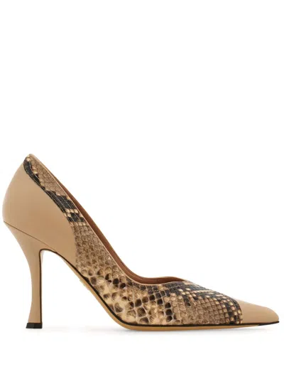 Ferragamo High Heel Pump With Contrasting Inlays In Beige