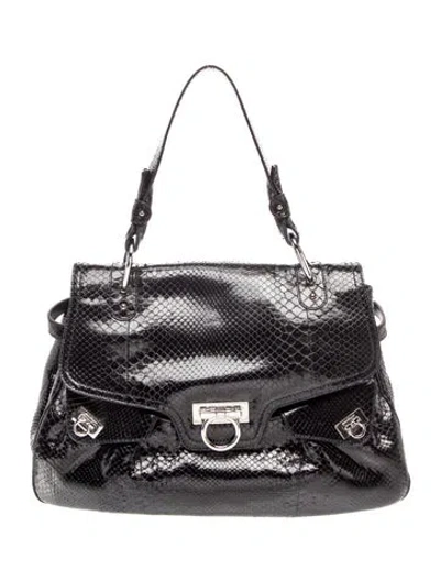 Pre-owned Ferragamo Snakeskin Top Handle Bag In Black