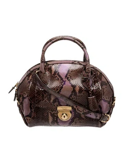 Pre-owned Ferragamo Snakeskin Top Handle Bag In Purple