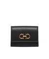 Ferragamo Gancini Plaque Tri-fold Wallet In Black