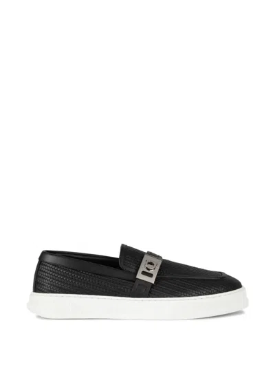 Ferragamo Sneaker Loafers With Hug Buckle In Black