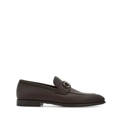 Ferragamo Foster Gancini Loafers In Hammered Leather In Brown